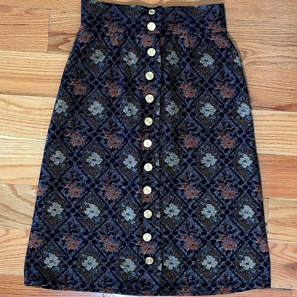 Vintage floral metallic knit highwaisted skirt